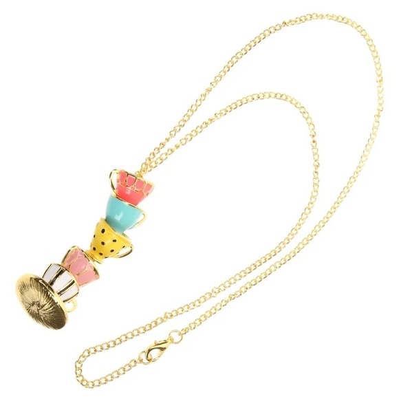 Colorful Tea Time Cups Alice in Wonderland Necklace - Picture 9 of 10